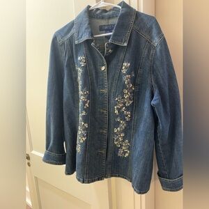 Baccini Floral Embroidered Jean Jacket